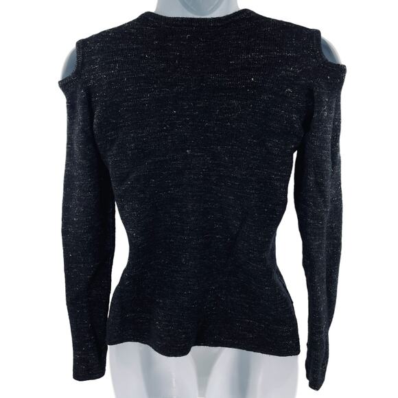 Current Elliott Black Heather Wool Open Shoulder Long Sleeve Pullover Sweater S - Picture 3 of 12